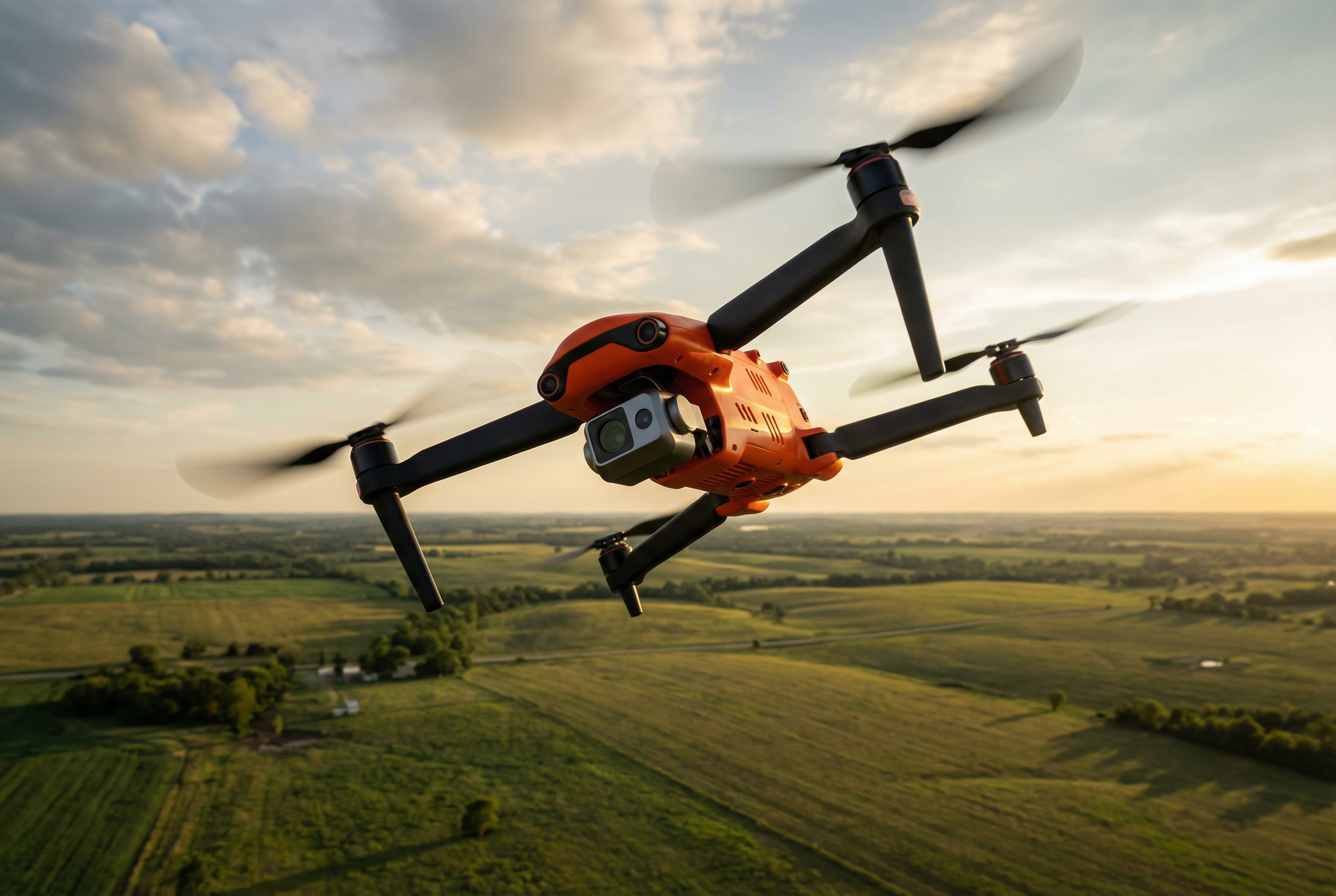 Autel EVO II Dual 640T v3 thermal drone in flight over East Texas farmland